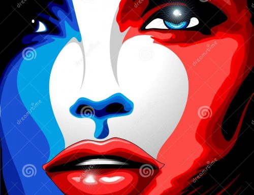France Flag Beautiful Girl Portrait Vector Illustrations © BluedarkArt