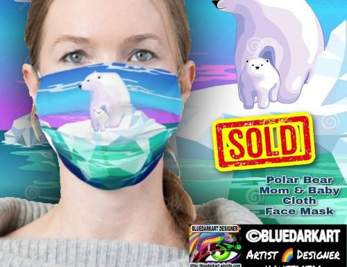 SOLD ❄ Polar Bear Mom & Baby on Iceberg Cloth Face Mask ❄ Design © BluedarkArt TheChameleonArt