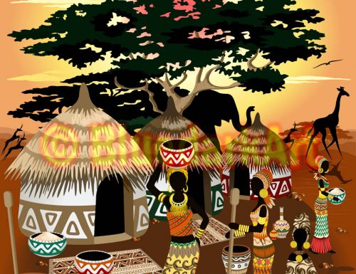 African Life Naif Style Vector Art © BluedarkArt TheChameleonArt 🔸 Buy License / Download