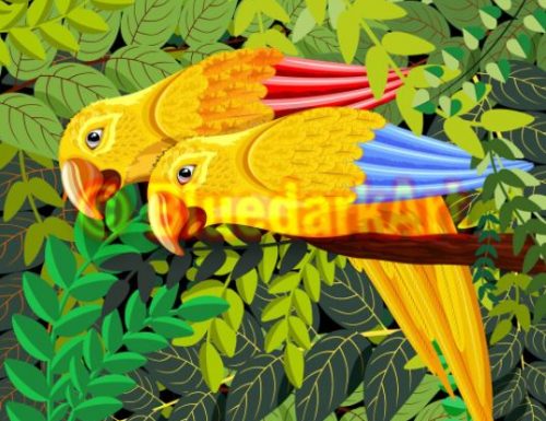 Yellow Parrots Caribbean Art 🌞 Vector Art ©️ BluedarkArt