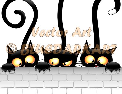 Three Naughty Black Cats Cartoon © BluedarkArt TheChameleonArt 🔸 Buy License / Download